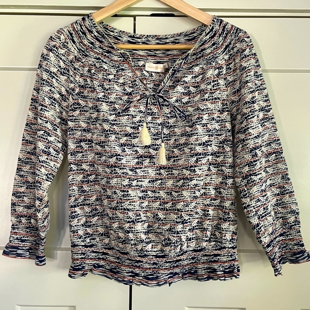 Tory Burch Embroidered Long Sleeve Blouse